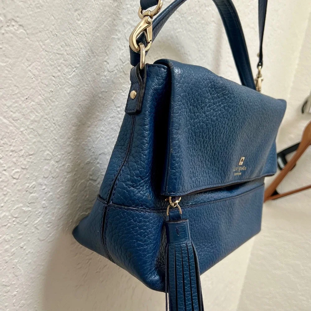 Kate Spade Cobble Hill Little Minka Blue Pebbled Leather Satchel Crossbody Bag
